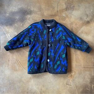 VTG 80s All Over Abstract Pattern Knitted Cardigan Sweater Oversized Coat